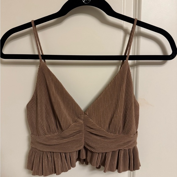 Urban Outfitters Tops - Urban Outfitters Taupe Ribbed Pleated Crop Cami